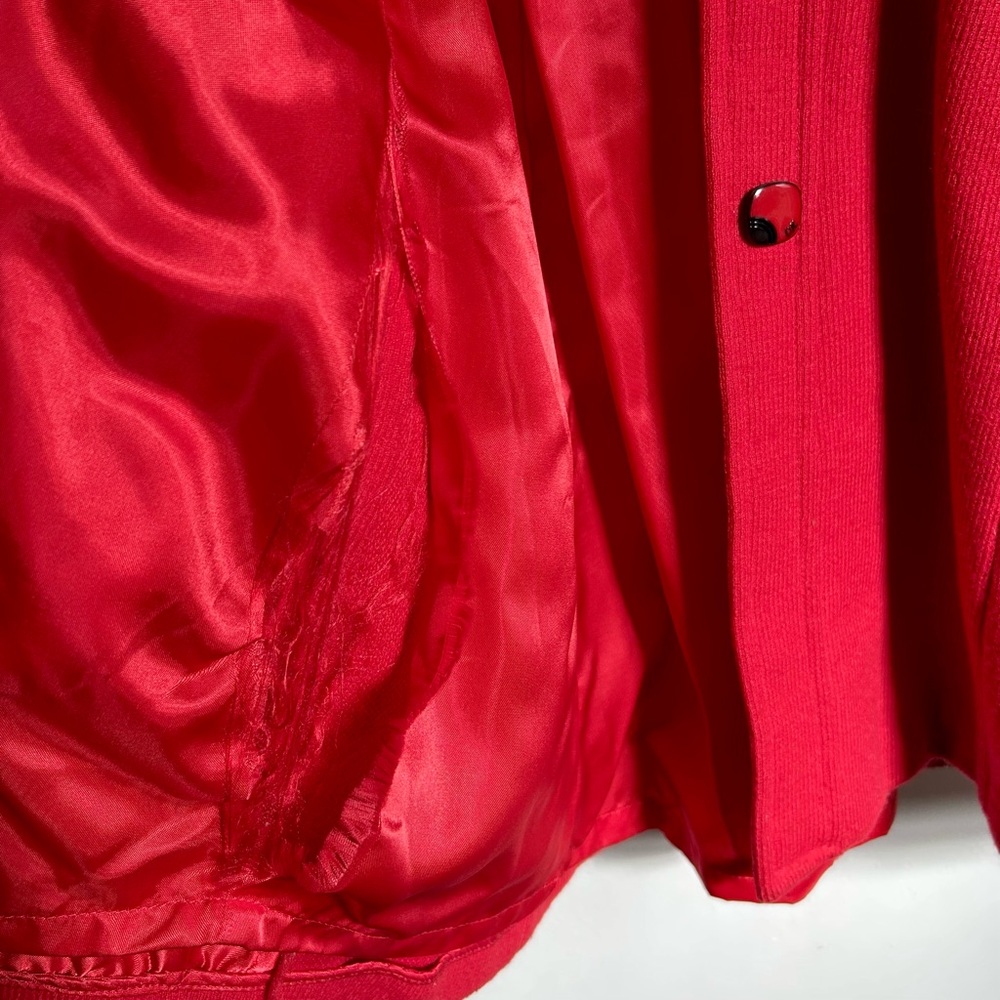 Vintage Red Wool Coat Embroidered Crochet Accents - Picture 14 of 14